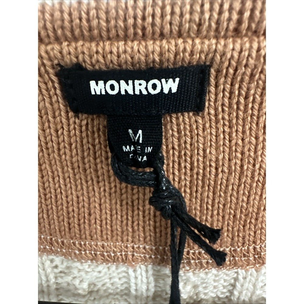 MONROW Women Size Medium Cable Knit Wool Blend Sweater Polo Dress Tan - Picture 6 of 15
